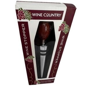 Wine Country Connoisseur's Collection Wine Stopper Wooden Top on Metal NIB!